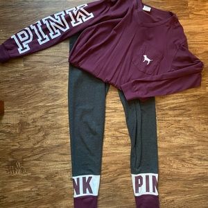 PINK. Long sleeve T and matching leggings. Small
